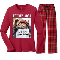 Trump 2024 Dont Eat Me Funny Cat Election Women's Long Sleeve Flannel Pajama Set 