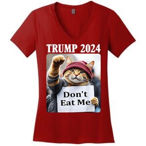 Trump 2024 Dont Eat Me Funny Cat Election Women's V-Neck T-Shirt