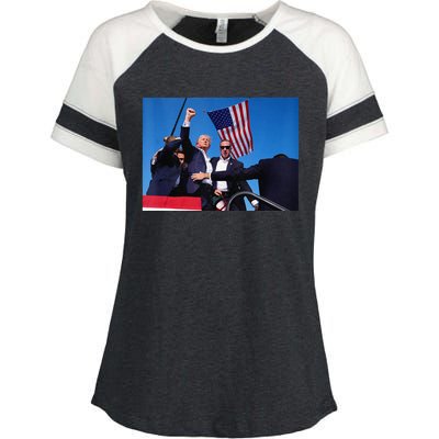 Trump 2024 Donald Trump Fist Pump Enza Ladies Jersey Colorblock Tee