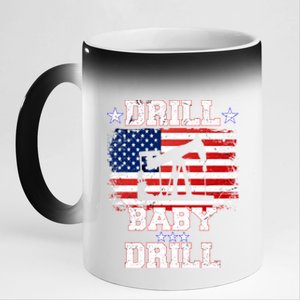 Trump 2024 Drill Drill Us Flag Republican 4th Of July Gift 11oz Black Color Changing Mug