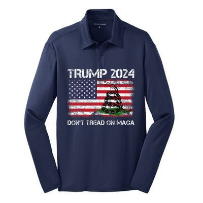 Trump 2024 DonT Tread On Maga American Us Flag Snake Silk Touch Performance Long Sleeve Polo