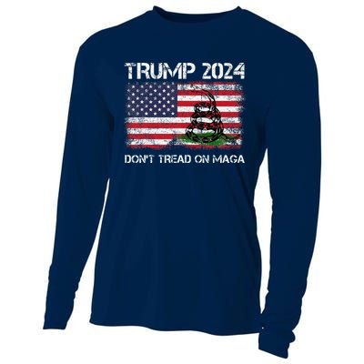 Trump 2024 DonT Tread On Maga American Us Flag Snake Cooling Performance Long Sleeve Crew