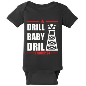 Trump 2024 Drill Baby Drill Gas Oil Rig Illustration Baby Bodysuit