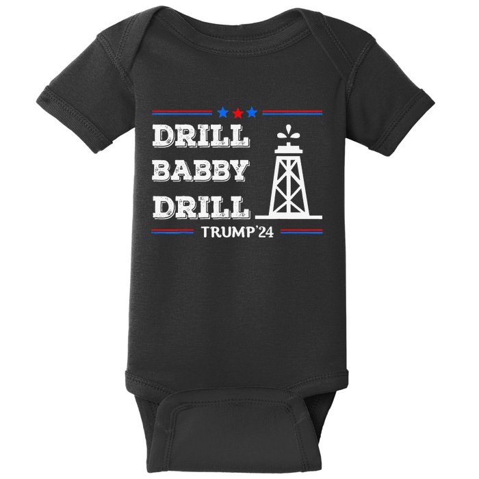 Trump 2024 Drill Baby Drill Gas Oil Rig Illustration Baby Bodysuit