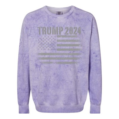 Trump 2024 Distressed American Flag Patriotic Military Colorblast Crewneck Sweatshirt