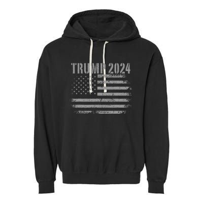 Trump 2024 Distressed American Flag Patriotic Military Garment-Dyed Fleece Hoodie