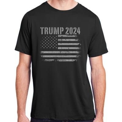 Trump 2024 Distressed American Flag Patriotic Military Adult ChromaSoft Performance T-Shirt