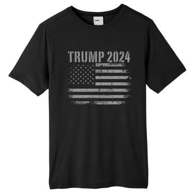 Trump 2024 Distressed American Flag Patriotic Military Tall Fusion ChromaSoft Performance T-Shirt