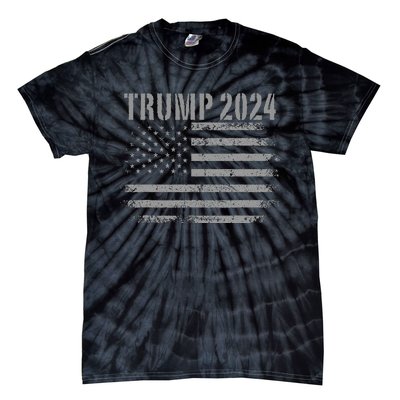 Trump 2024 Distressed American Flag Patriotic Military Tie-Dye T-Shirt