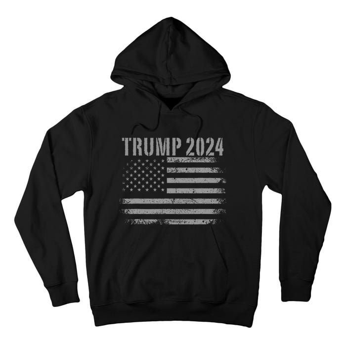 Trump 2024 Distressed American Flag Patriotic Military Tall Hoodie