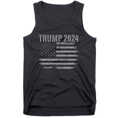 Trump 2024 Distressed American Flag Patriotic Military Tank Top