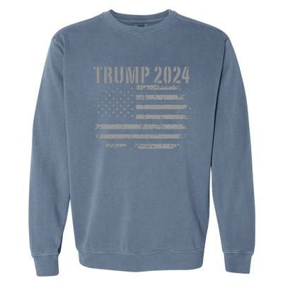 Trump 2024 Distressed American Flag Patriotic Military Garment-Dyed Sweatshirt