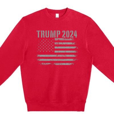 Trump 2024 Distressed American Flag Patriotic Military Premium Crewneck Sweatshirt