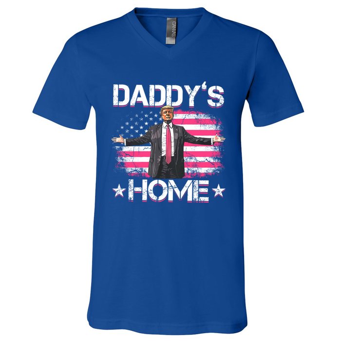 Trump 2024 Daddys Home Funny Trump Gift V-Neck T-Shirt