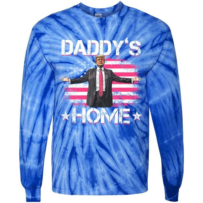 Trump 2024 Daddys Home Funny Trump Gift Tie-Dye Long Sleeve Shirt