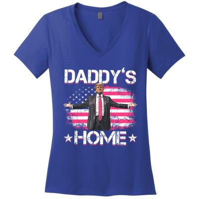 Trump 2024 Daddys Home Funny Trump Gift Women's V-Neck T-Shirt