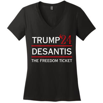 Trump 24 Desantis The Freedom Ticket Women's V-Neck T-Shirt