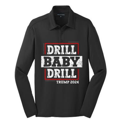 Trump 2024 Drill Baby Drill Silk Touch Performance Long Sleeve Polo