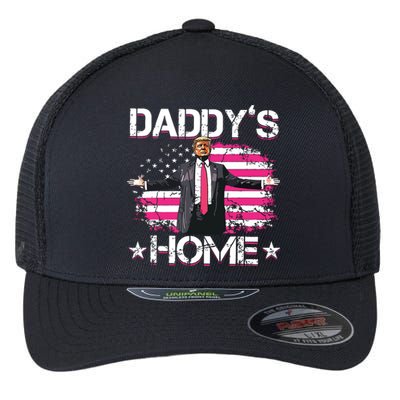 Trump 2024 Daddys Home Funny Trump Pink Flexfit Unipanel Trucker Cap