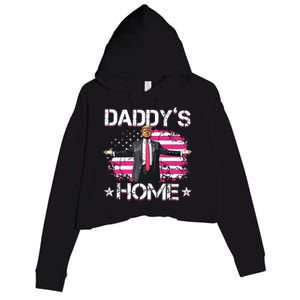 Trump 2024 Daddys Home Funny Trump Pink Crop Fleece Hoodie