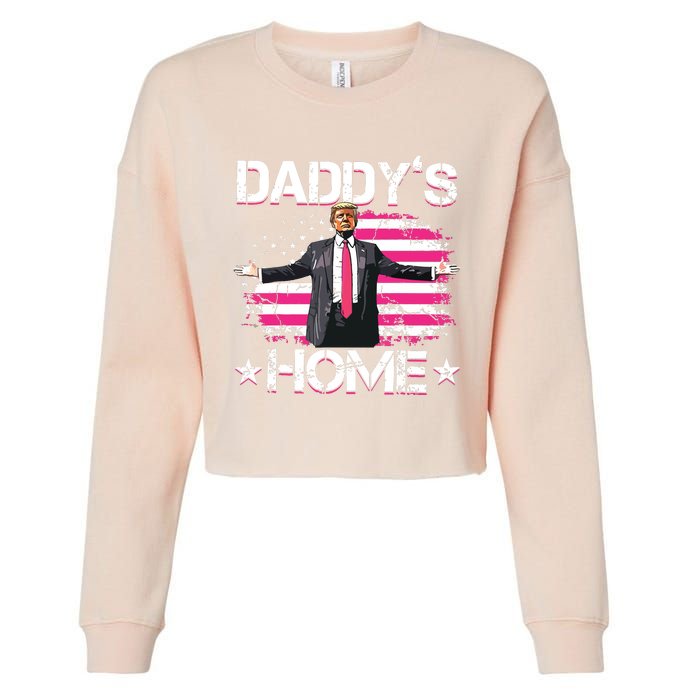 Trump 2024 Daddys Home Funny Trump Pink Cropped Pullover Crew