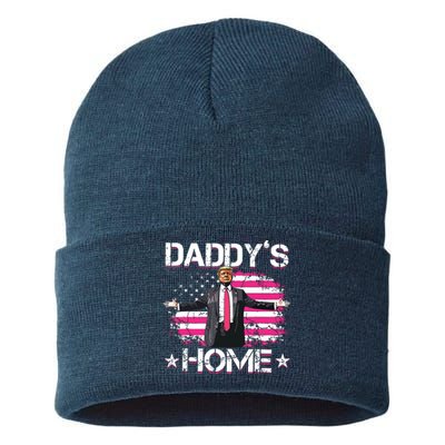 Trump 2024 Daddys Home Funny Trump Pink Sustainable Knit Beanie