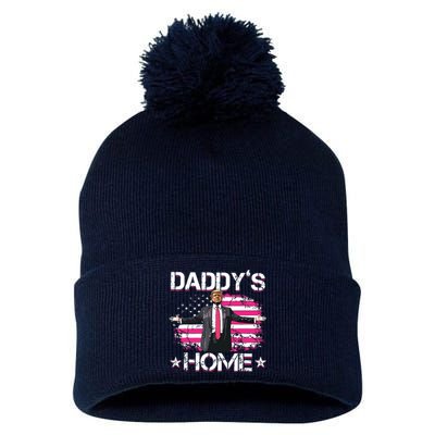 Trump 2024 Daddys Home Funny Trump Pink Pom Pom 12in Knit Beanie