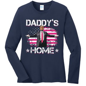 Trump 2024 Daddys Home Funny Trump Pink Ladies Long Sleeve Shirt