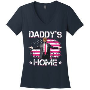 Trump 2024 Daddys Home Funny Trump Pink Women's V-Neck T-Shirt