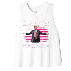 Trump 2024 Daddys Home Funny Trump Pink Women's Racerback Cropped Tank