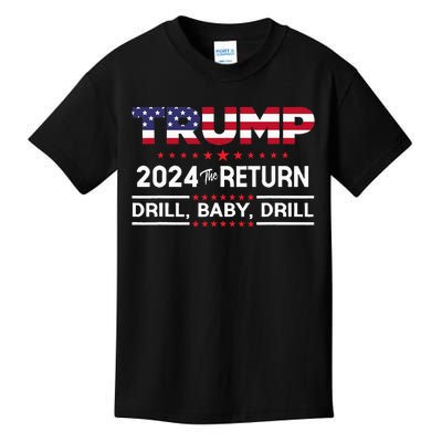 Trump 2024 Drill Baby Drill Us Flag Republican Kids T-Shirt