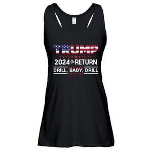 Trump 2024 Drill Baby Drill Us Flag Republican 4th Of July Ladies Essential Flowy Tank