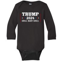 Trump 2024 Drill Baby Drill 4th Of July Baby Long Sleeve Bodysuit