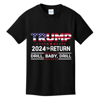 Trump 2024 Drill Baby Drill Us Flag Republican 4th Of July Kids T-Shirt