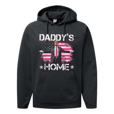 Trump 2024 Daddys Home Funny Trump Performance Fleece Hoodie