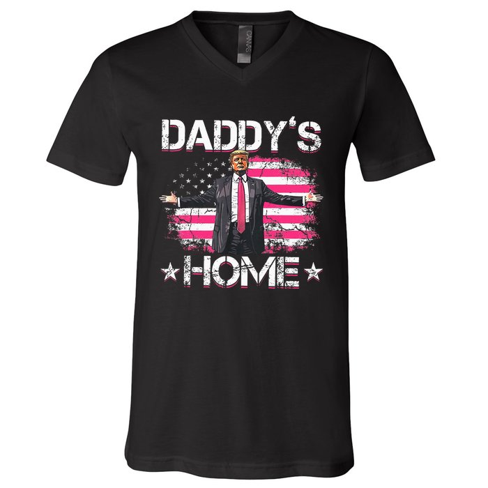 Trump 2024 Daddys Home Funny Trump V-Neck T-Shirt