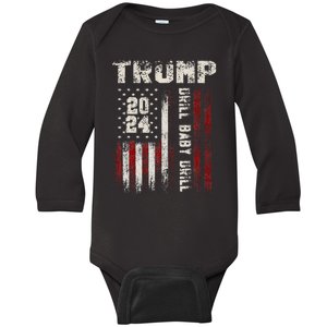 Trump 2024 Drill Baby Drill Baby Long Sleeve Bodysuit