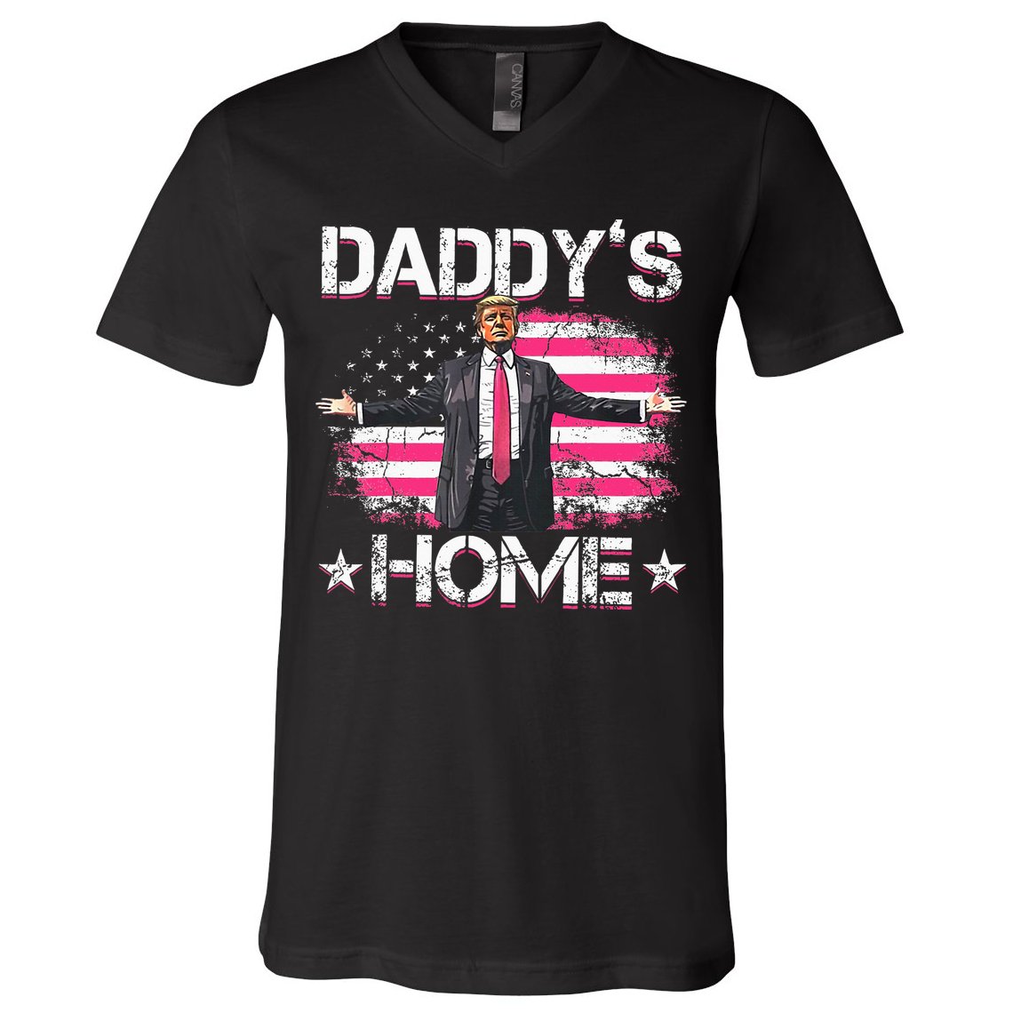 Trump 2024 Daddys Home Funny Trump Pink V-Neck T-Shirt