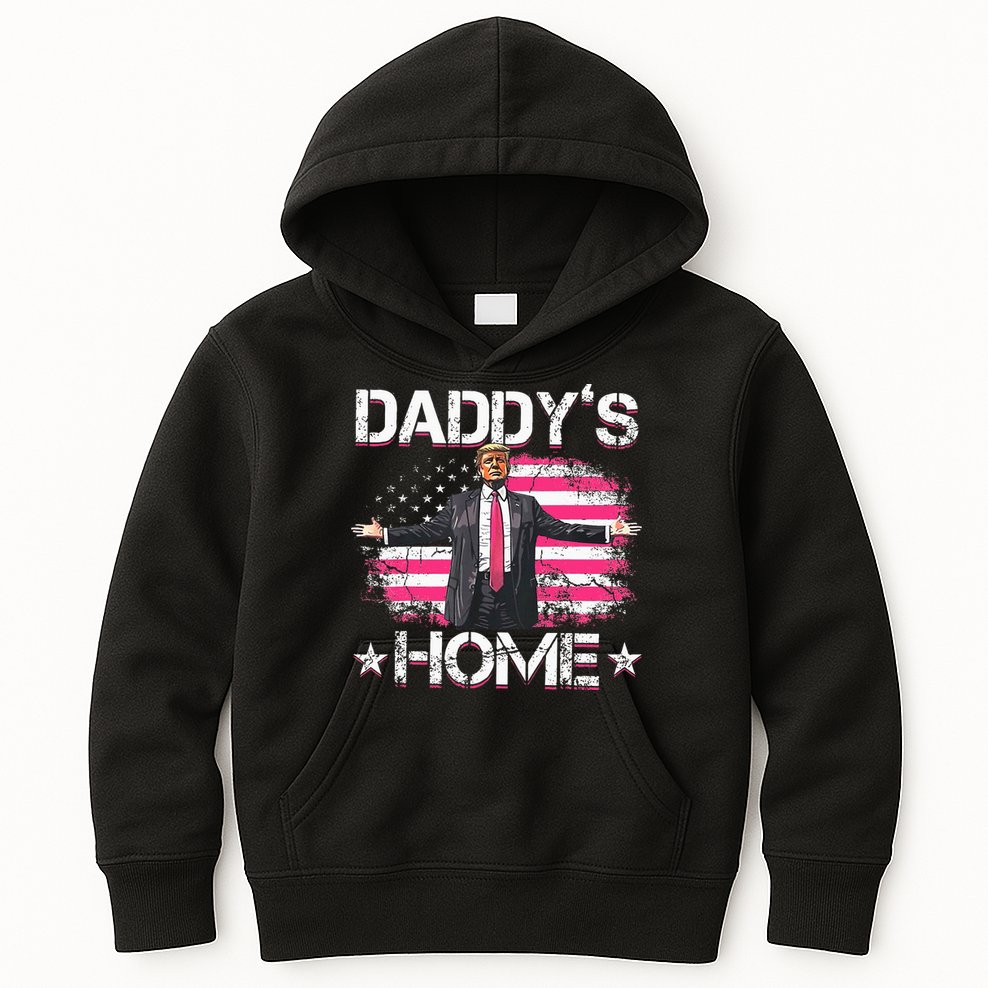 Trump 2024 Daddys Home Funny Trump Pink Kids Hoodie