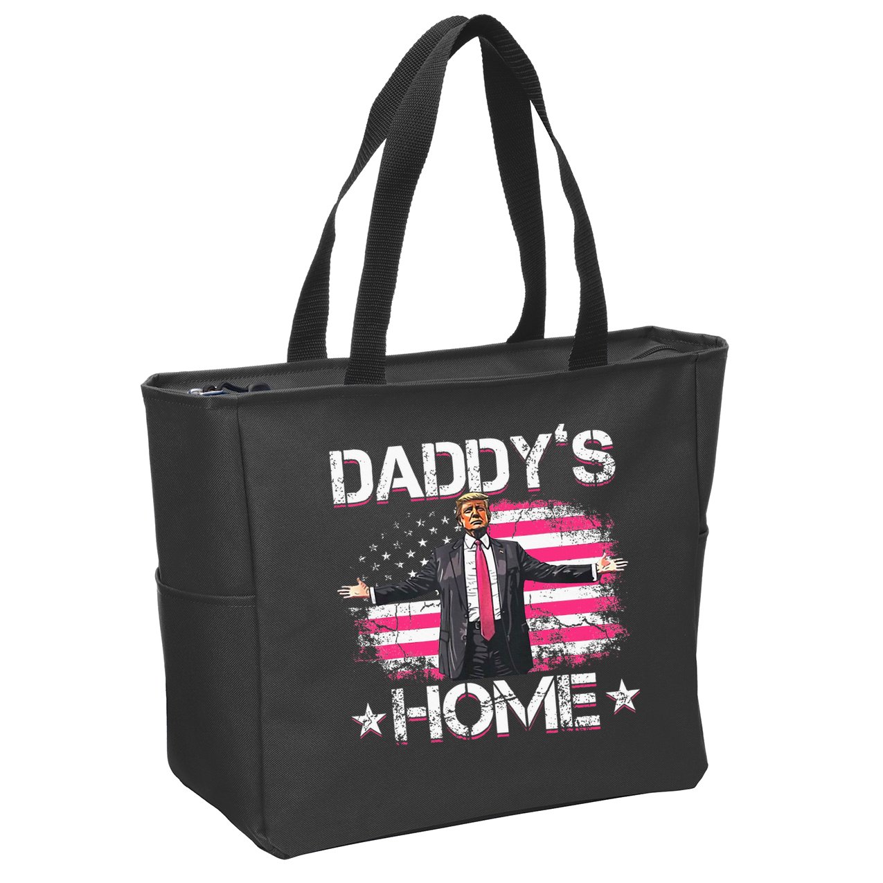 Trump 2024 Daddys Home Funny Trump Pink Zip Tote Bag