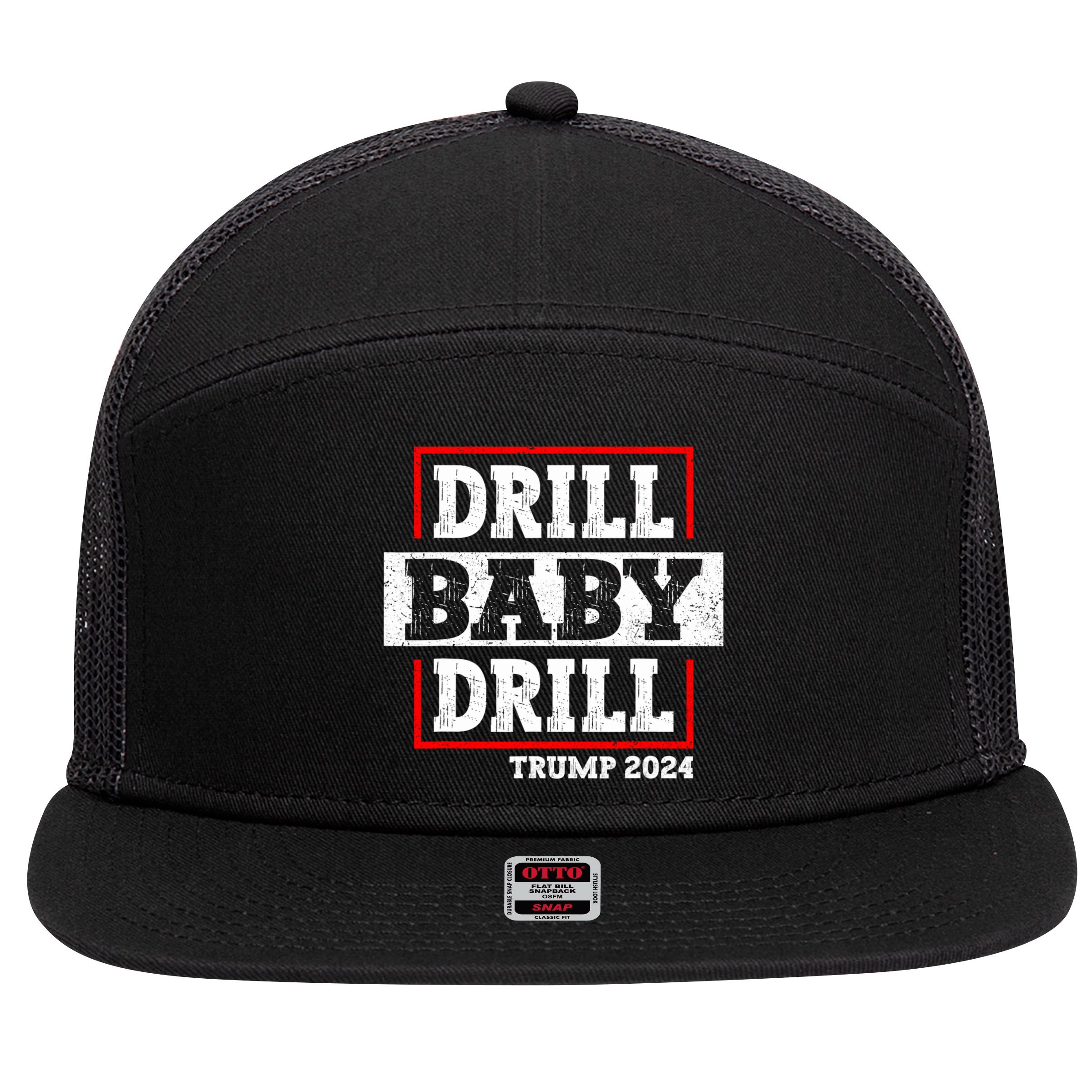 Trump 2024 Drill Baby Drill 7 Panel Mesh Trucker Snapback Hat