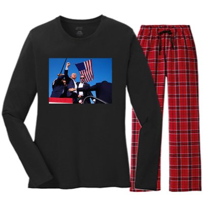 Trump 2024 Donald Trump Fist Pump Women's Long Sleeve Flannel Pajama Set 