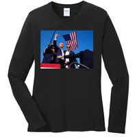 Trump 2024 Donald Trump Fist Pump Ladies Long Sleeve Shirt