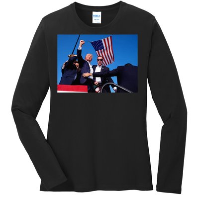 Trump 2024 Donald Trump Fist Pump Ladies Long Sleeve Shirt