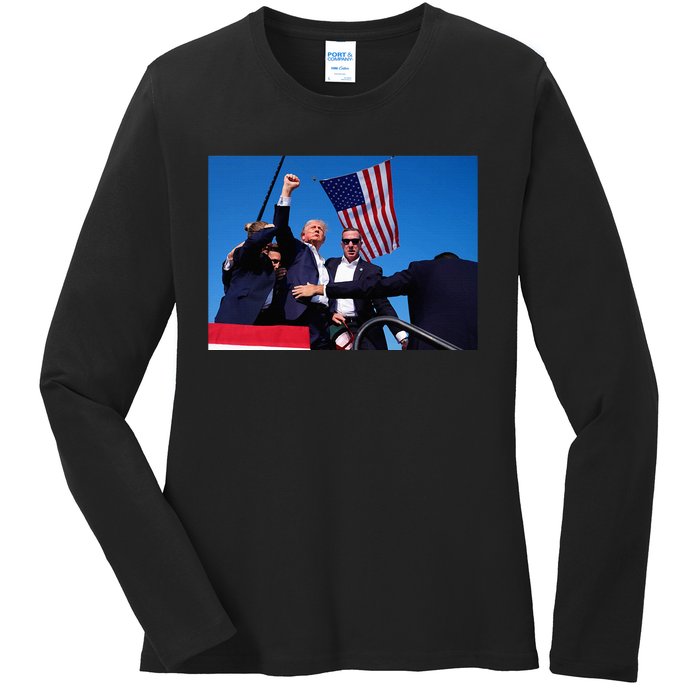 Trump 2024 Donald Trump Fist Pump Ladies Long Sleeve Shirt