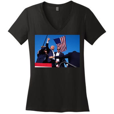 Trump 2024 Donald Trump Fist Pump Women's V-Neck T-Shirt