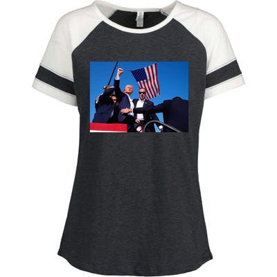 Trump 2024 Donald Trump Fist Pump Enza Ladies Jersey Colorblock Tee