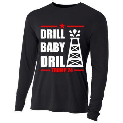 Trump 2024 Drill Baby Drill Gas Oil Rig Illustration Cooling Performance Long Sleeve Crew