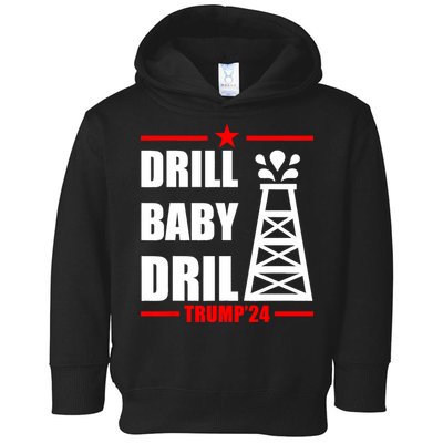 Trump 2024 Drill Baby Drill Gas Oil Rig Illustration Toddler Hoodie