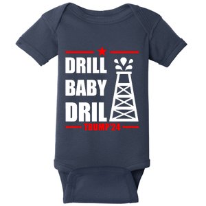 Trump 2024 Drill Baby Drill Gas Oil Rig Illustration Baby Bodysuit